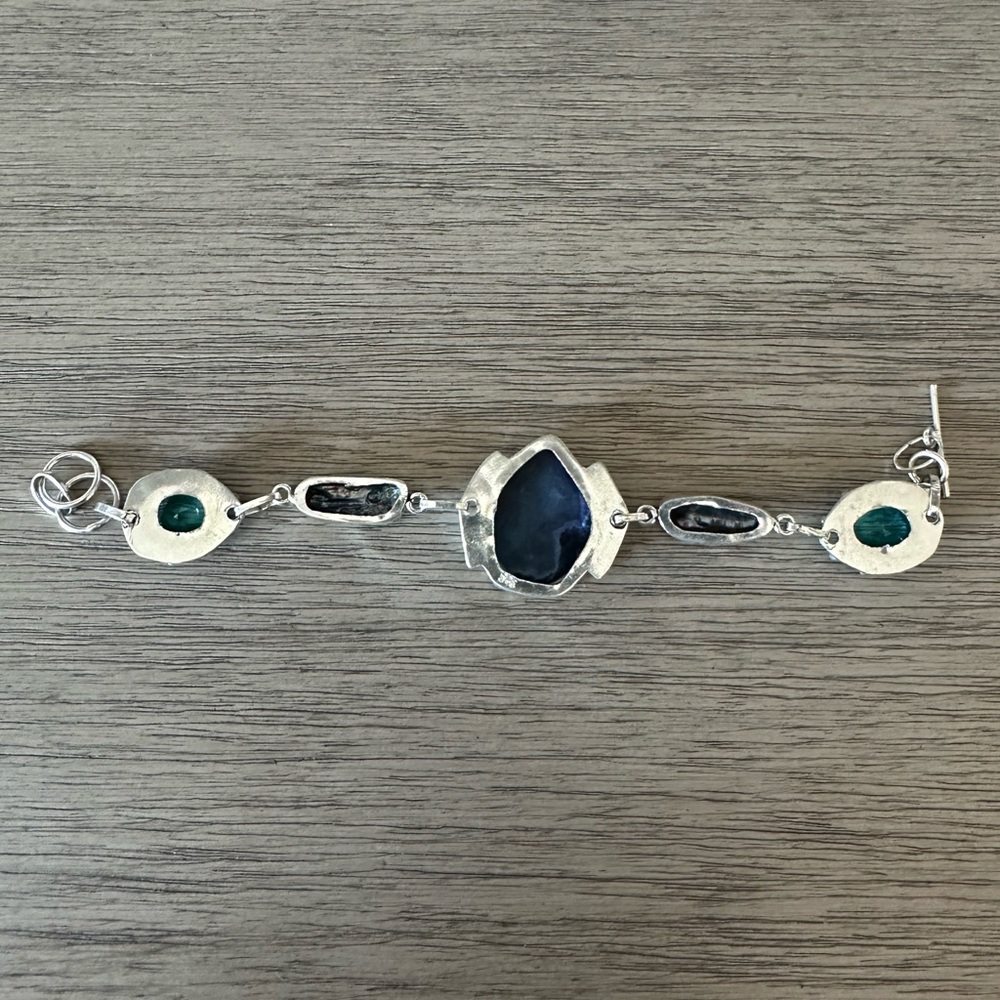 0191 Solar Agate Blue Topaz Handmade Bracelet Silver Gemstone Jewelry - Picture 7 of 11